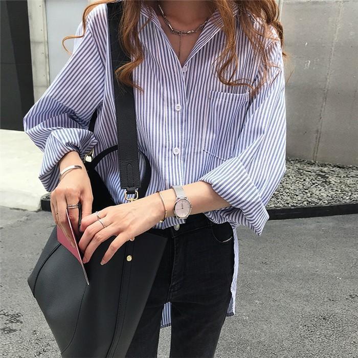 シャツ・ブラウス | レディースシャツ ロングシャツ 春物 長袖 夏服 羽織り ストライプ カジュアルシャツ スリム 大人 オフィス OL ブラウス シャツ トップス 体型カバー 可愛い