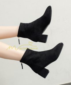 ショートブーツ | ブーティー ブーツ レディース シューズ 靴 太ヒール チャンキーヒール スエードブーツ くつ 後ろファスナー 美脚 春秋冬 大人 黒靴 スエード調