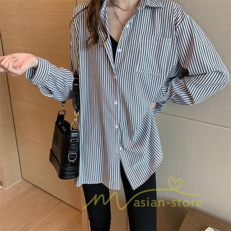 在庫ある | 短納期シャツレディースブラウス ビジネスカジュアルゆったりシャツトップス フォーマルシャツ オフィスブラウス ストライプ 薄手 通学通勤 春夏衣装 着痩せ