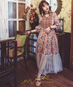 マキシ | 夏秋ワンピース チュール レディース マキシワンピース ロングワンピース パーティー 二次会 痩せて見える 七分袖 Vネック ピンク ハイウエスト 鎖骨 黒