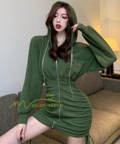 ミディアム | ワンピース 長袖 タイト ミニ丈 レディース 秋新作 タイトワンピ ZIPセクシー 体型カバー 無地通勤 オフィス 着痩せ パーカー OL きれいめ 大人ファッション