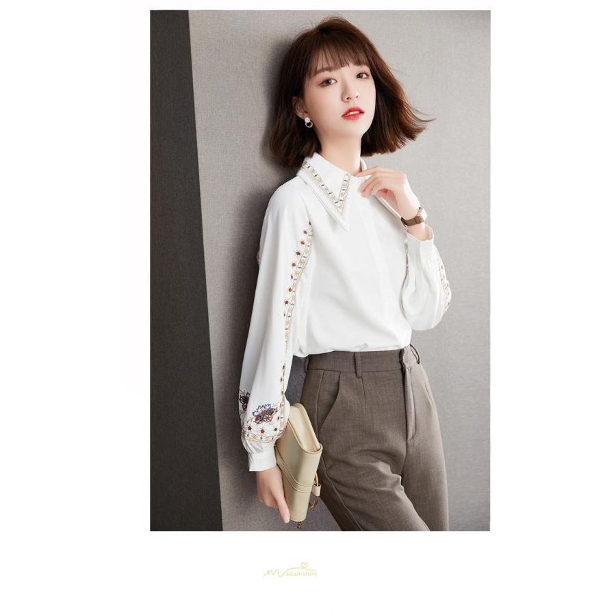 シャツ・ブラウス | ブラウス レディース シャツ トップス 白 長袖シャツ オフィス カジュアル おしゃれ シフォン 通勤 通学 オシャレ 上品 秋服 ナチュラル 可愛い キレイめ