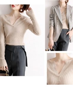 ニット・セーター | 大人可愛い ニットトップス きれいめ シンプル リブニット重ね着 長袖 カットソー Vネック オフィスカジュアル ニットセーター
