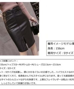 ひざ丈スカート | ハイウエスト レザースカート ひざ丈 タイトスカート ベルト スリット 秋冬
