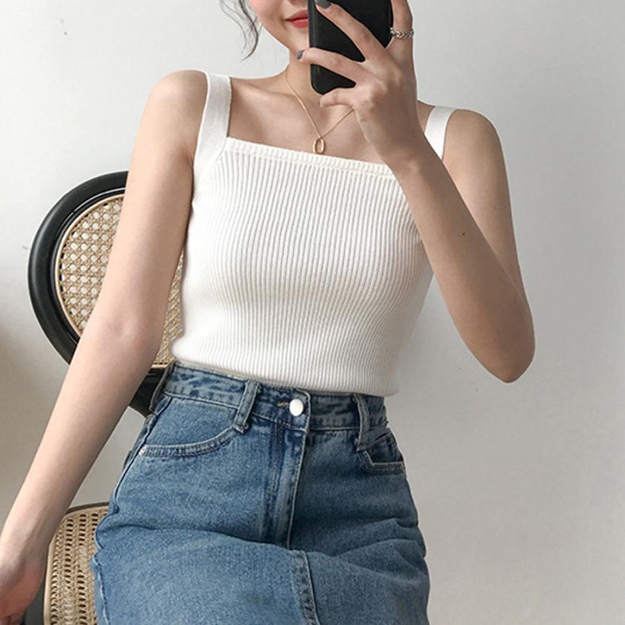 Tシャツ・カットソー | リブニット タンクトップ スクエアネック