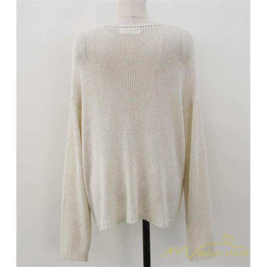 ニット・セーター | ニット サマーニット レディース トップス カットソー ニットソー Vネック 透かし編み 長袖 クルーネック Tシャツ ゆる 薄手 Tシャツ カジュアル リラックス