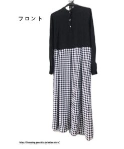 マキシ | チェック柄ワンピース ドッキングワンピース 大きめ ゆるシルエット 長袖 レディース 秋物 ロングワンピース ゆったり 大人 30代 50代 40代 切り替え
