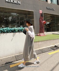 マキシ | ニットベストワンピース レディース 40代 秋冬 ワンピース Vネック ニットロングベスト ニットワンピース ゆったり ひざ下 オシャレ 韓国風 無地カジュアル