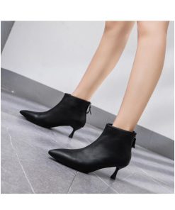 ショートブーツ | ブーツ ブーティー レザーブーティー ピンヒール ポインテッドトゥ シューズ 靴 スリップオン レディース 紐なし 黒ブーツ 大人 ミドルヒール 黒ブーティー 無地
