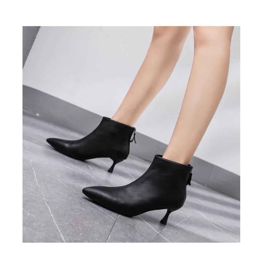 ショートブーツ | ブーツ ブーティー レザーブーティー ピンヒール ポインテッドトゥ シューズ 靴 スリップオン レディース 紐なし 黒ブーツ 大人 ミドルヒール 黒ブーティー 無地