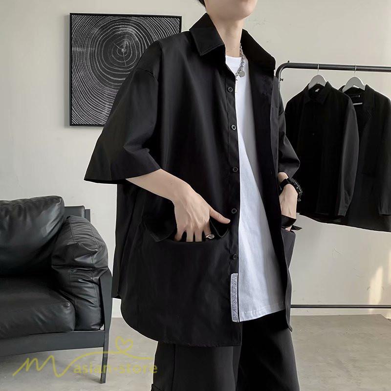 シャツ | メンズ 半袖 トップス ワイドTゆったり 無地 ライトアウター 着回し 夏新作 コーデ 白黒細身 通勤通学 XXL 日常感 大きいサイズ