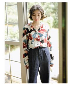 在庫ある | ブラウスレディースシャツ ファッションシャツ プリント花柄シャツブラウス 長袖 Vネック 春夏秋衣装 通学通勤 おしゃれ 着痩せ OL 体型カバー ゆったり 薄手