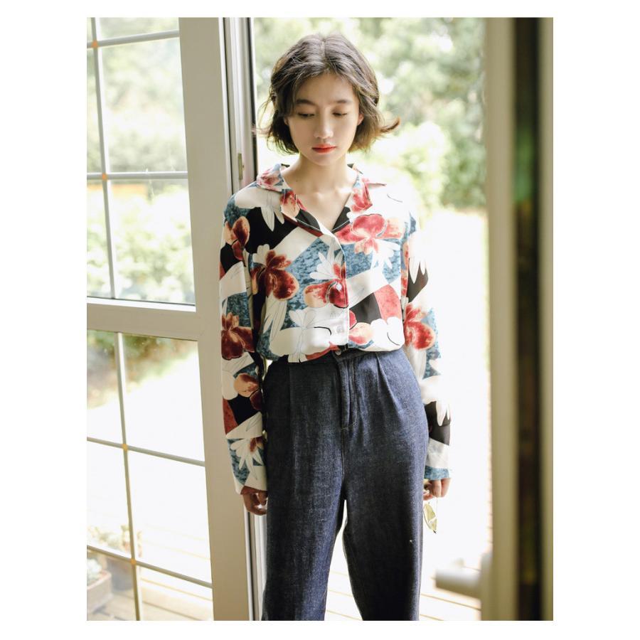 在庫ある | ブラウスレディースシャツ ファッションシャツ プリント花柄シャツブラウス 長袖 Vネック 春夏秋衣装 通学通勤 おしゃれ 着痩せ OL 体型カバー ゆったり 薄手