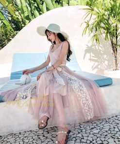 スカート | フレア チュールレディース ロングウエストゴム 春夏 リボン マキシ ドッキング 20代30代40代 着痩せ カジュアル お出かけ