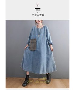 デニムワンピース | ワンピース デニム レディース 40代 ロング チュニック 長袖 ゆったり 大きいサイズ 体型カバー マタニティ お出かけ ポケット 秋 春