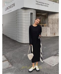 マキシ | ドッキングワンピース 秋 レディース 長袖ワンピース ロングワンピース 切り替えワンピース フェイク レイヤード風 お呼ばれワンピース ゆったり 大きいサイズ