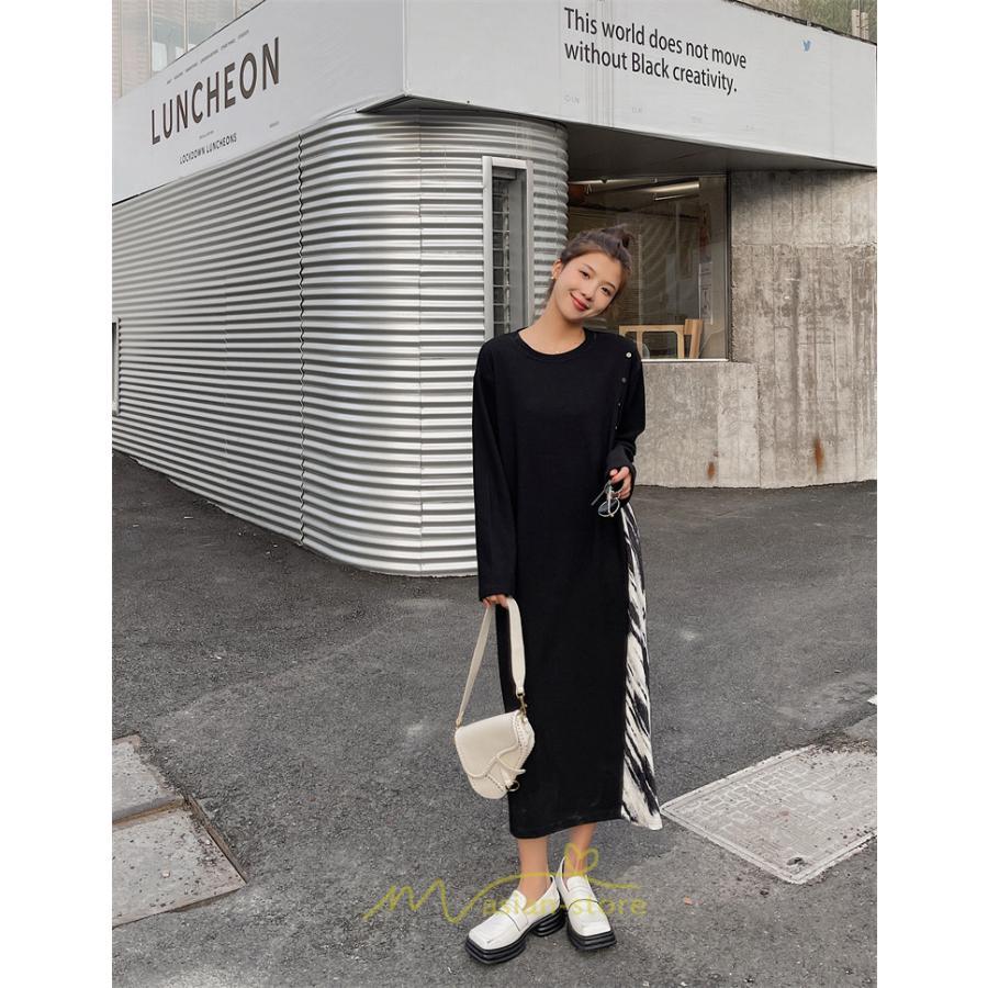 マキシ | ドッキングワンピース 秋 レディース 長袖ワンピース ロングワンピース 切り替えワンピース フェイク レイヤード風 お呼ばれワンピース ゆったり 大きいサイズ