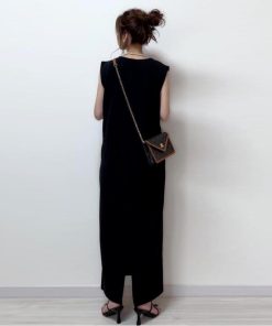 マキシ | ロングワンピース 20代30代 ノースリーブ スリム ストリート ワンピ 無地 40代50代 黒 タンクトップワンピース 涼しい 可愛い スリット セクシー Vネック