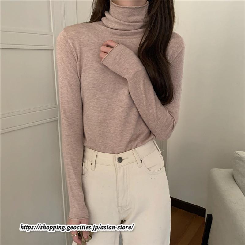 ニット・セーター | カットソー ニット レディース ハイネック 長袖 秋冬 春 トップス スリム ストレッチ インナー 無地 プルオーバー 通学通勤 長袖ニット 着痩せ 長袖カットソー