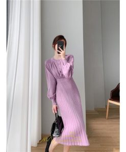 ニットワンピース | レディース 冬 きれいめ ロング おしゃれ 秋冬 長袖 送料無料 着痩せ 無地 通勤 提灯袖 可愛い パフスリーブ 20代30代40代50代
