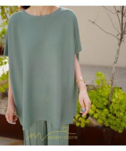 送料無料SALE | セットアップ ニット トップス パンツ ストレッチ 涼感 夏ニット 半袖 九分丈 ウエストゴム レディース 2点セット ゆったり Vネック 無地 30代40代 上品