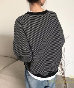 パーカー | フェイクレイヤード風トレーナー レディース ゆったりシルエット 切替 長袖 トップス フードなしボーダー ロングTシャツ サイドスリット入れ