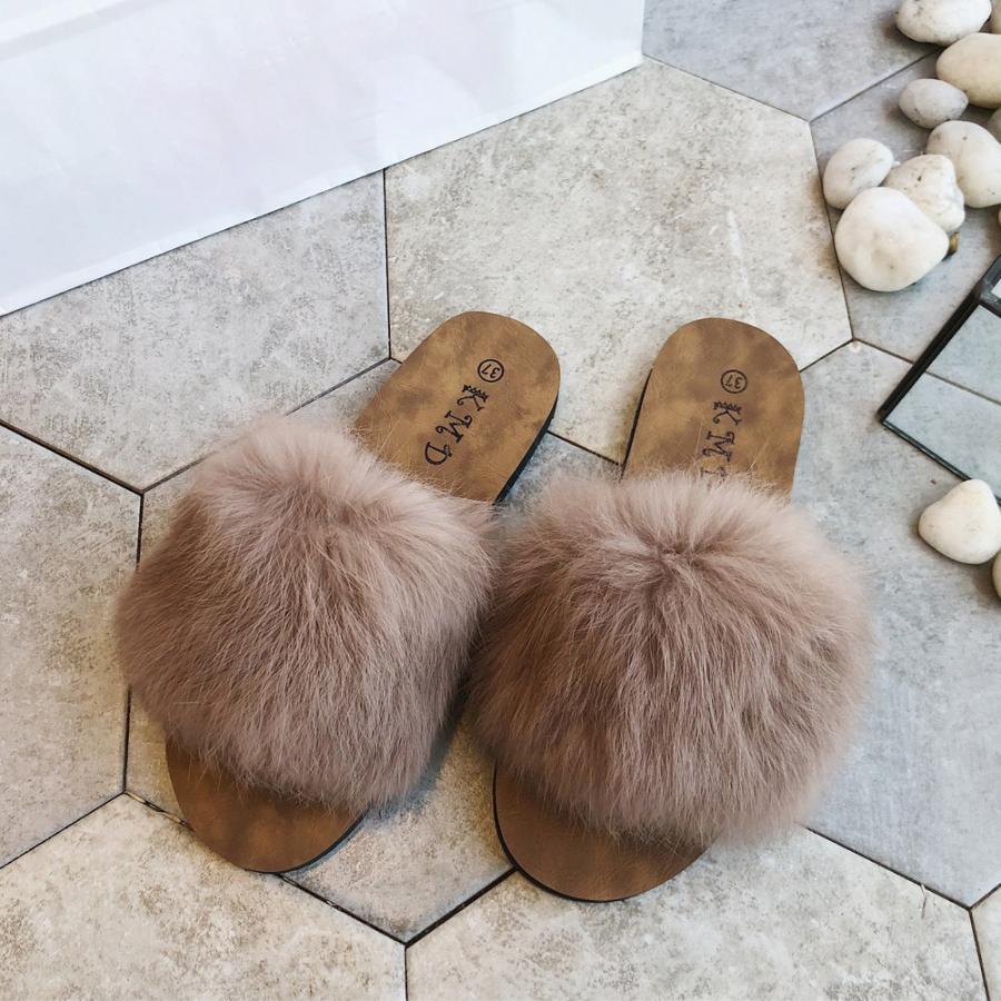 サンダル | ファーレディースミュール ぺたんこ スリッパ 韓国