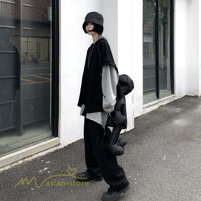 パーカー | 不規則 トップス レディース 2021新作 ワイドプルオーバー フードなし Tシャツ 長袖 インナー 日常感 着回し ゆったり 単品売り カジュアル