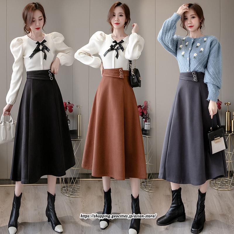 スカート | レディース ロング フレア Aライン 秋冬 送料無料 無地 きれいめ 30代 40代 50代 着やせ 上品 通勤 通学 秋冬 2022新作 キレイめ 暖か 通勤 ラシャ