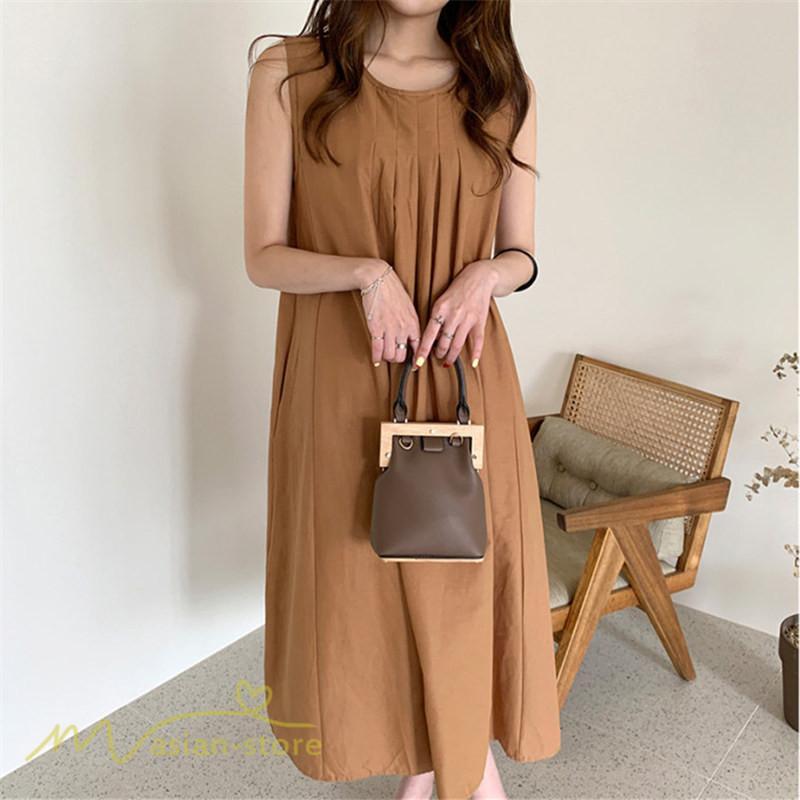 マキシ | ワンピース ノースリーブ 夏服 麻混 リネン混 春夏 カジュアル Aラインワンピース 綿麻 レディース フリーサイズ 夏 ロング丈 ギャザー きれいめ 無地