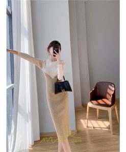 ニットワンピース | ワンピース 秋 秋服 レディース ニット ロングワンピース ロング 長袖 冬 冬服 タイト 切り替え 着痩せ お出かけ 韓国風 20代30代40代50代 通勤 2022新作