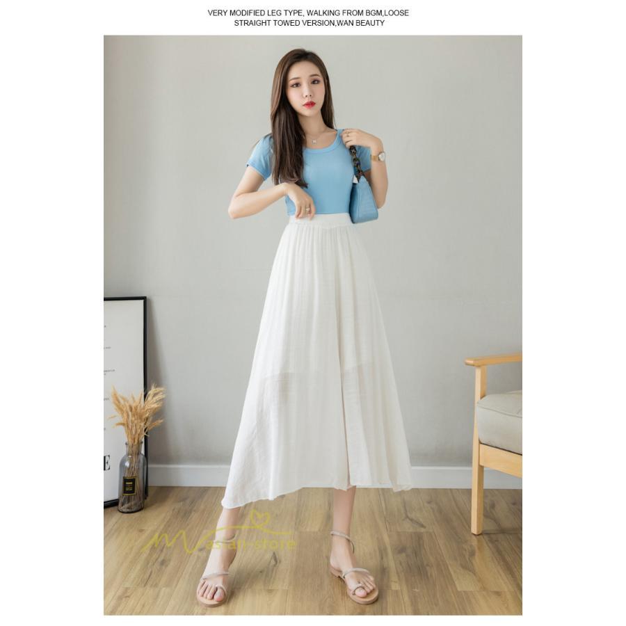 新作 | リネンパンツ 夏 ガウチョパンツ スカーチョ 体型カバー ワイドパンツ レディース ガウチョ ボトムス ゆったり 涼しい キュロット 春夏 ウエストゴム ズボン