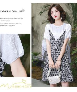 ミディアム | ワンピース レディース 重ね着風 きれいめ 半袖 ミディアムワンピース 着痩せ シフォン カジュアル 大きいサイズ 膝丈 おしゃれ サマーワンピース 可愛い 上品