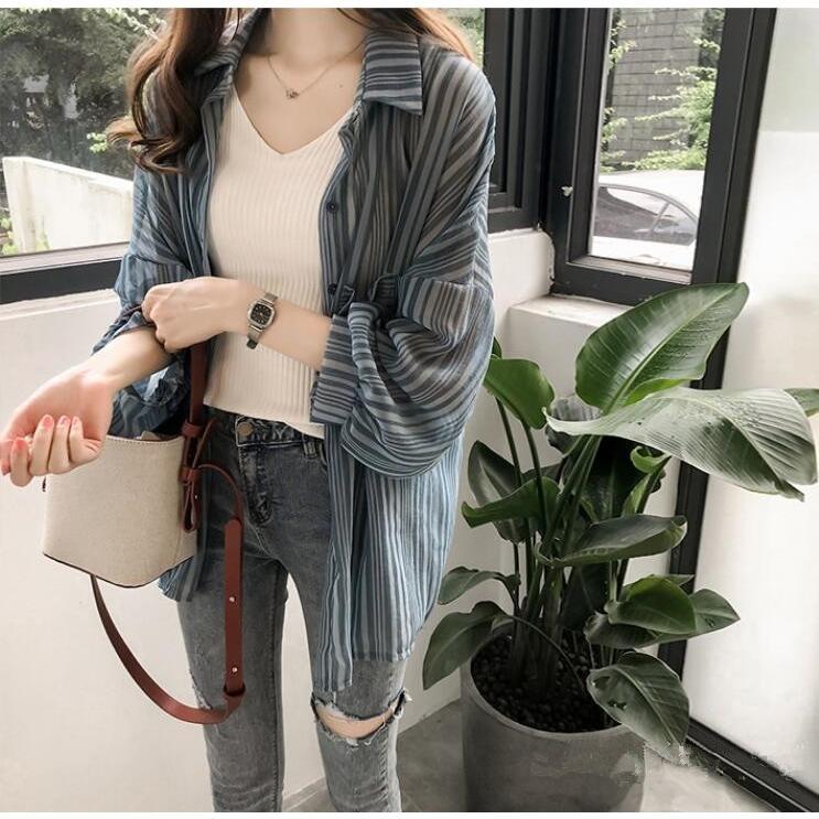 カーディガン | シフォンシャツブラウス 長袖 透け感 冷房対策 日焼け防止 無地 羽織り 体型カバー 大人 通学通勤 夏秋 トレンド フェミニン