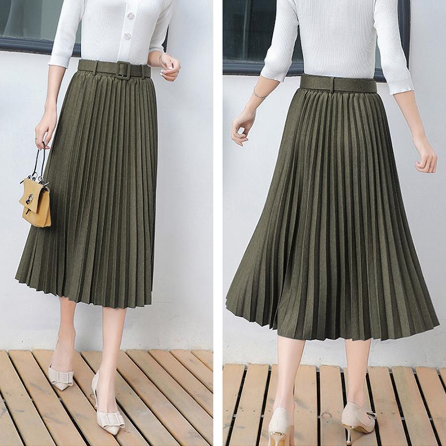 フレアスカート | レディース プリーツスカート 大人 ロング フレアスカート ミモレ丈スカート ベルト付き