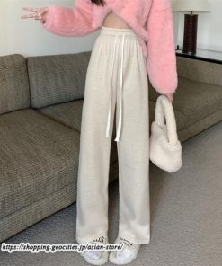 ワイドパンツ | ニットパンツ レディース 綿パンツ リブニット 秋冬 裏起毛 暖かい ロングパンツ ウエストゴム 春 パンツ シンプル 無地 ボトムス 部屋着 ズボン
