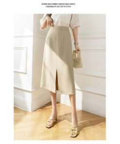 スカート | ボトムス 膝下 スリット ひざ下 Aライン ウエストゴム 楽 大人 きれいめ 20代 30代 40代 サイドチャック 通勤 上品 ビジネス オフィス