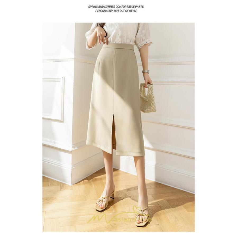 スカート | ボトムス 膝下 スリット ひざ下 Aライン ウエストゴム 楽 大人 きれいめ 20代 30代 40代 サイドチャック 通勤 上品 ビジネス オフィス