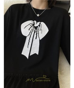 マキシ | 切り替えワンピース 長袖ワンピース 大きいサイズ ゆったり 体型カバー 黒ワンピース プリント ちょう 30代50代 かわいい 秋物 大人40代 レディース