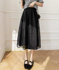 送料無料SALE | スカート 夏 Aラインスカート 切り替え 無地 ウエストゴム 膝下丈 ハイウエスト ミモレ丈 裏地付き プリンセス 可愛い 30代40代 サマー 女っぽい 軽量 ふんわり