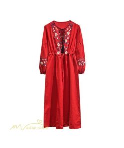 マキシ | マキシワンピース レディース ワンピース ドレス マキシ丈ワンピース 通勤 結婚式 夏服 体型カバー 刺繍 Vネック 長袖 きれいめ 秋ワンピース 人気 カジュアル