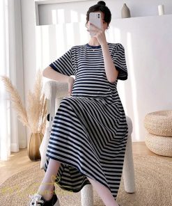 ワンピース | マタニティレディース ストライプ 着痩せ ゆる妊婦服 夏 サマーママ着 大きいサイズ 産前産後 上品 シンプル 大きいサイズ