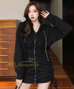 ミディアム | ワンピース 長袖 タイト ミニ丈 レディース 秋新作 タイトワンピ ZIPセクシー 体型カバー 無地通勤 オフィス 着痩せ パーカー OL きれいめ 大人ファッション