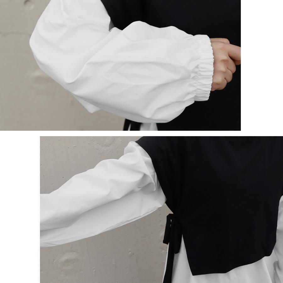 シャツワンピース | 長袖ワンピース おしゃれ チュニックワンピ 白 ベストレイヤード風 レディース アシンメトリー きれいめ