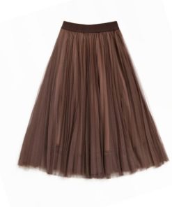 スカート | チュールプリーツウエストゴム 膝丈可愛い ハイウエスト 白 黒 10色 レディース OL 通学通勤 無地 春夏秋 裏地付き