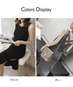 ワンピース | スリット レディース タイト膝下丈 ロングワンピ 着やせ バッククロス おしゃれ ニットノースリーブ