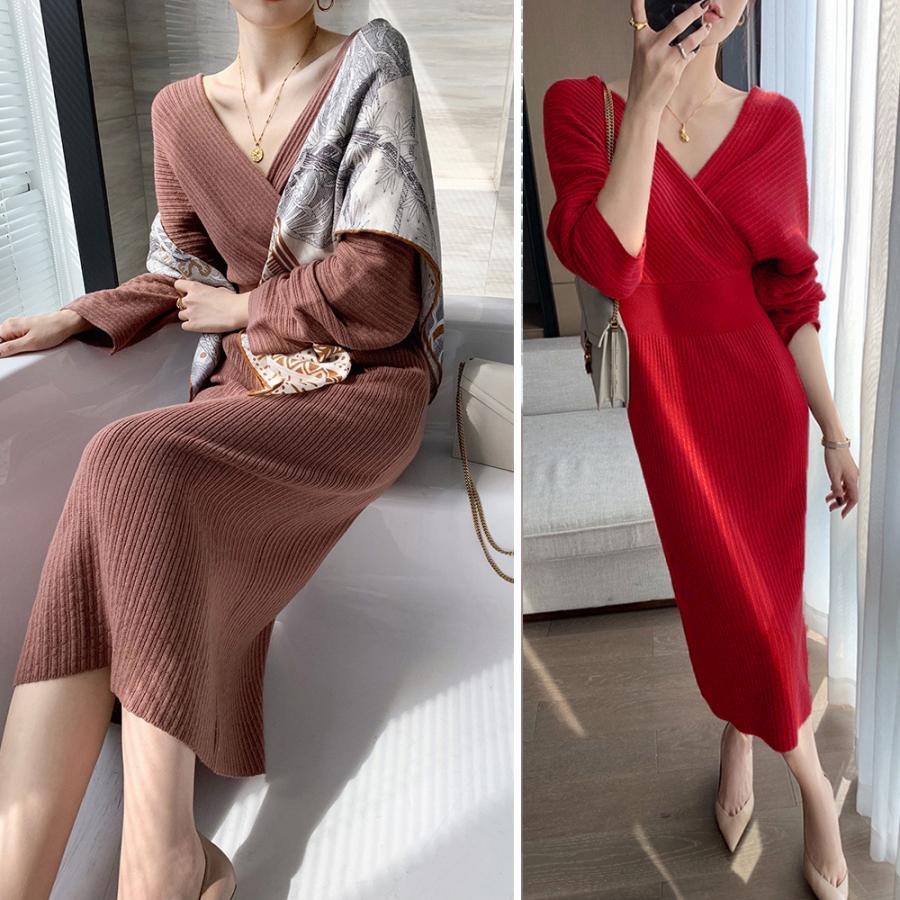 ワンピース | カシュクールニット韓国風