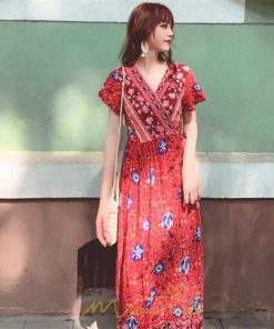 マキシ | ワンピース レディース ワンピ ロングワンピ ロング コットン ゆったり 夏 リゾート サマードレス かわいい 大人 Vネック オトナ 着痩せ レトロ 個性的