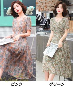 ミディアム | ワンピース Aライン レディース 着痩せ 上品 カジュアルワンピース 大きいサイズ きれいめ Vネック ひざ下丈 ミディアムワンピース お出かけ 通勤通学 30代40代