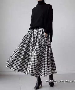 スカート | フレアロングレディース チェック柄 Aライン秋冬 ウエストゴム 広がる チェックミモレ丈 大人 エレガント